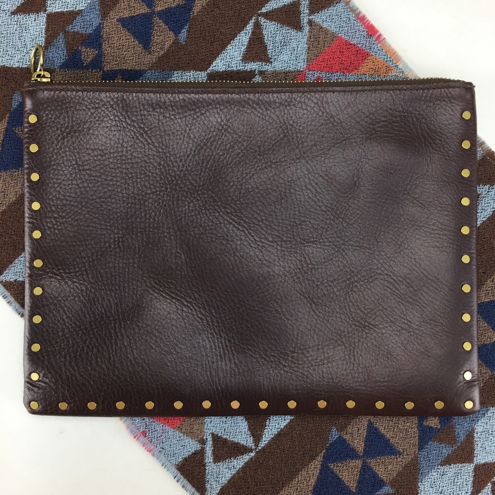 Madewell Brown Leather Studded Pouch Clutch Bag